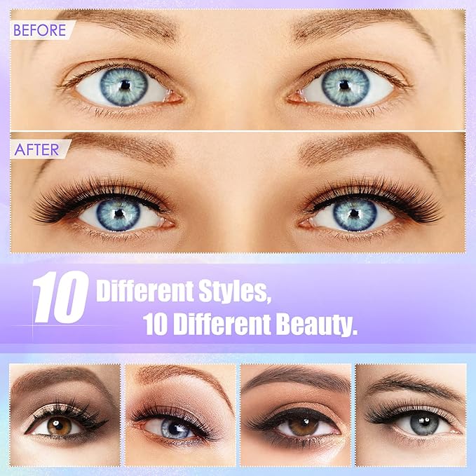 Magnetic Lashes [10 Pairs], Premium Natural Looking Magnetic Eyelashes with Eyeliner Kit，Reusable Lightweight Wispy Strong Magnetic Eyelashes with Applicator and Tweezers, No Glue Needed