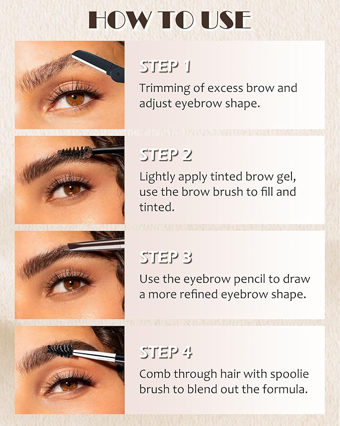 Waterproof Tinted Brow Gel Kit,1 Taupe Tinted Eyebrow Mascara Gel & 1 Eyebrow Pencil Dark Brown, Brow Filler Lift Fast Sculpt Waterproof Eyebrow Gel Glue, Eye Brow Makeup with Brow Razor & Brush-Set 1