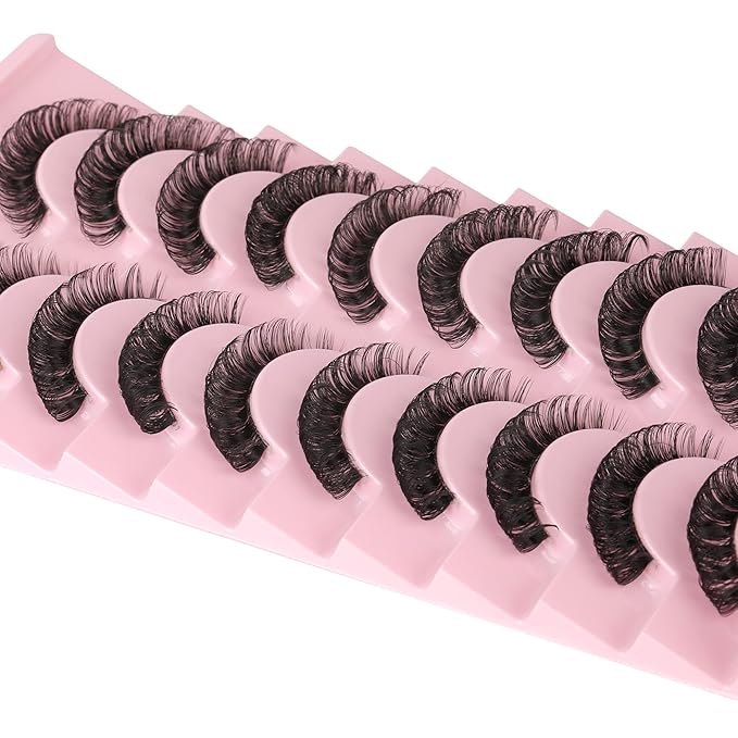 Newcally Lashes Nautral Look False Eyelashes Russian Strip Lashes Mink Wispy Lashes Pack D-curly Thick Full Volume Cat Eye Lashes Look Like Extensions 10 Pairs