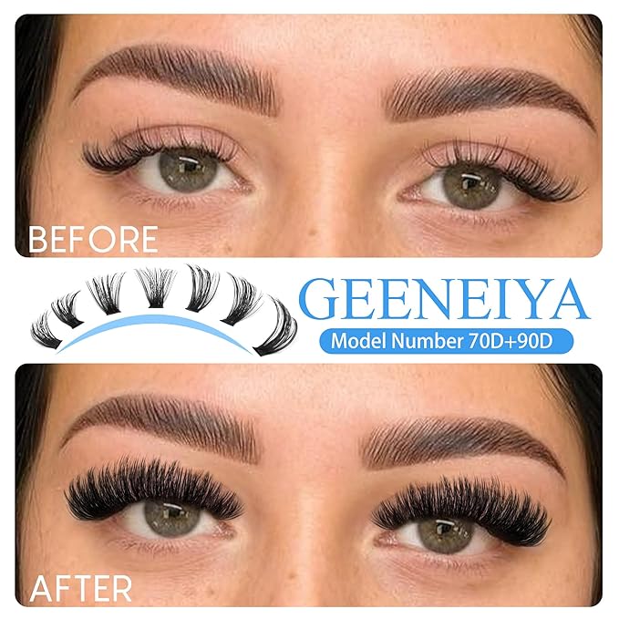 Geeneiya Wispy Lash Clusters Kit 70D+90D Lash Extension Kit 10-18mm Natural Cluster Eyelash Extensions Kit Individual Lashes with Waterproof Lash Bond and Seal Glue, Lash Tweezers (300PCS)