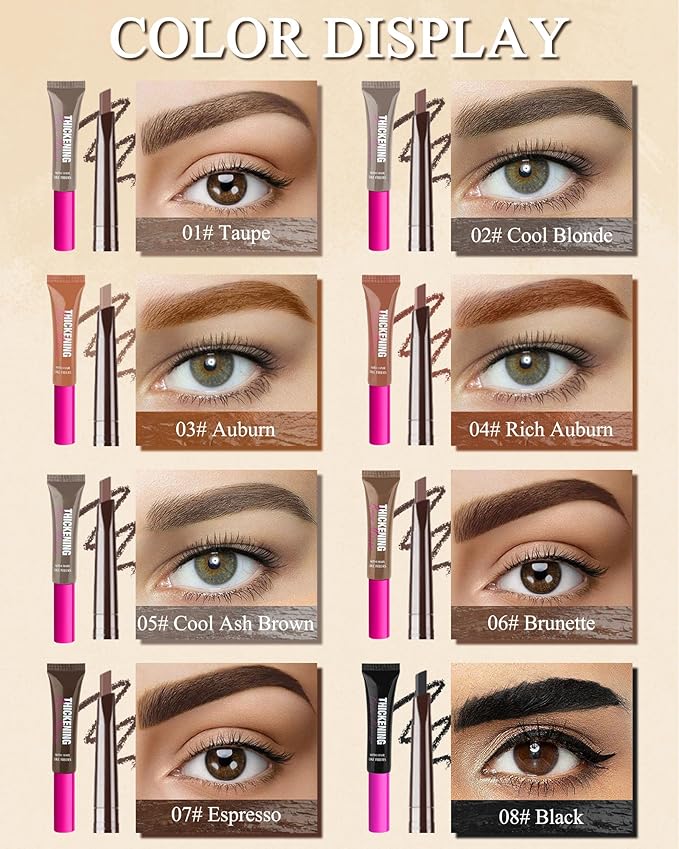 Waterproof Tinted Brow Gel Kit,1 Espresso Tinted Eyebrow Mascara Gel & 1 Eyebrow Pencil Dark Brown,Brow Filler Lift Fast Sculpt Waterproof Eyebrow Gel Glue,Eye Brow Makeup with Brow Razor & Brush-Set7