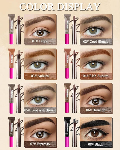 Waterproof Tinted Brow Gel Kit,1 Espresso Tinted Eyebrow Mascara Gel & 1 Eyebrow Pencil Dark Brown,Brow Filler Lift Fast Sculpt Waterproof Eyebrow Gel Glue,Eye Brow Makeup with Brow Razor & Brush-Set7