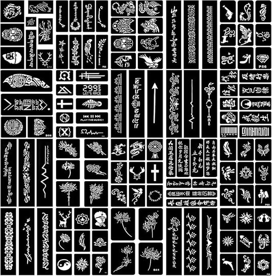 Temporary Tattoo Stencils, 20 Sheets Henna Tattoo Stencil Kit for Women Girls Kids and Boys Face Body Paint DIY Art Reusable Glitter Tattoo Stencils Pack Dargon Butterfly