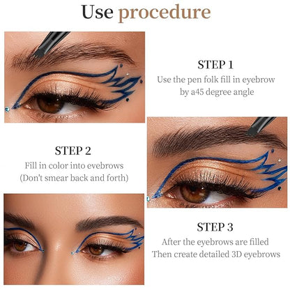 2024 New Magic Eyebrow Pencil, New 3D Waterproof Microblading Eyebrow Pencil Contouring Pen, 4-Tipped Precise Brow Pen, Long-Lasting Natural Fine Stroke Eyebrow Pen (b-black)