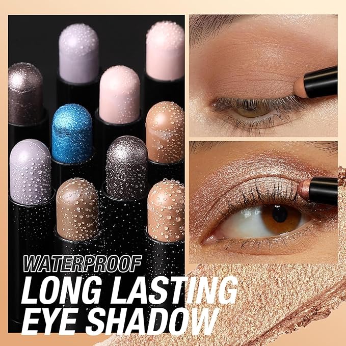 BestLand 8 Pcs Cream Eyeshadow Stick, Highlighter Makeup Stick Set Long-Lasting Waterproof, Crease-proof, Blendable Eye Shadow Applicator Sticks Eyeliner Pen Eye Makeup (Color Set C)