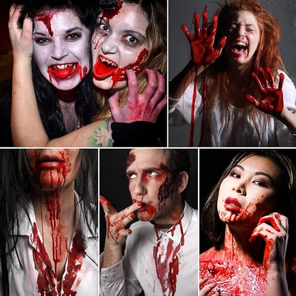 Halloween Fake Blood Makeup Kit - Edible Fake Blood Gel 1.06oz + Fake Blood Spray 1.76oz + Coagulated Blood 1.06oz, Realistic Washable Special Effects SFX Makeup Set for Zombie Vampire Monster Cosplay