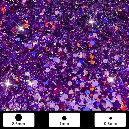 GlimmerLife Purple Chunky Glitter 150G/5.29OZ Glitter, Holographic Chunky Glitter Sequin Flake Bulk, Craft Glitter for UV Resin, Nail Glitter for Face, Body, Eye, DIY Halloween Decorations