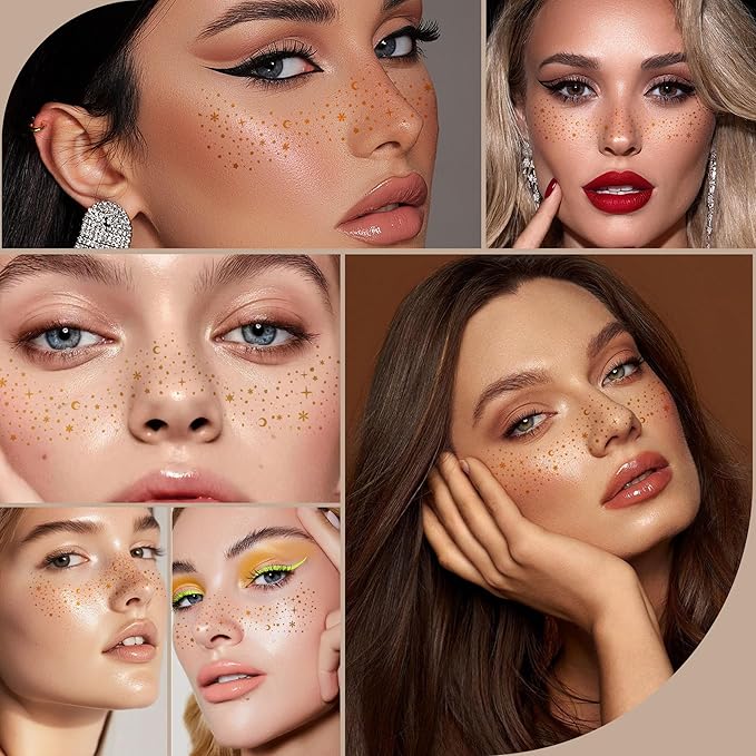 Makeup Patches - Gold Glitter Freckles Face Tattoo - Face Glitter Freckles - Sparkle Freckle Tattoo Makeup Patches for Women & Girls | Cosmetic Glitter for Face