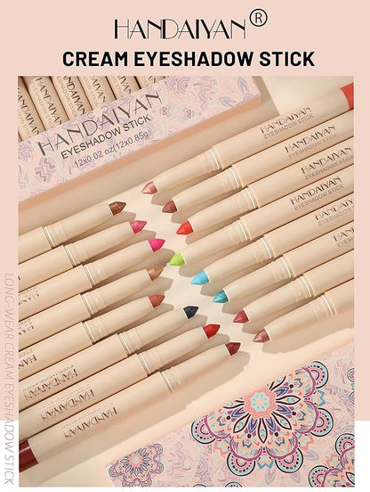 BestLand 12 Pcs Cream Eyeshadow Stick Set Matte Shimmer Rainbow Earth Colors Highly Pigmented Long Lasting Waterproof Eye Shadow stick Eye Liner Makeup with Pencil Sharpener (Set B)