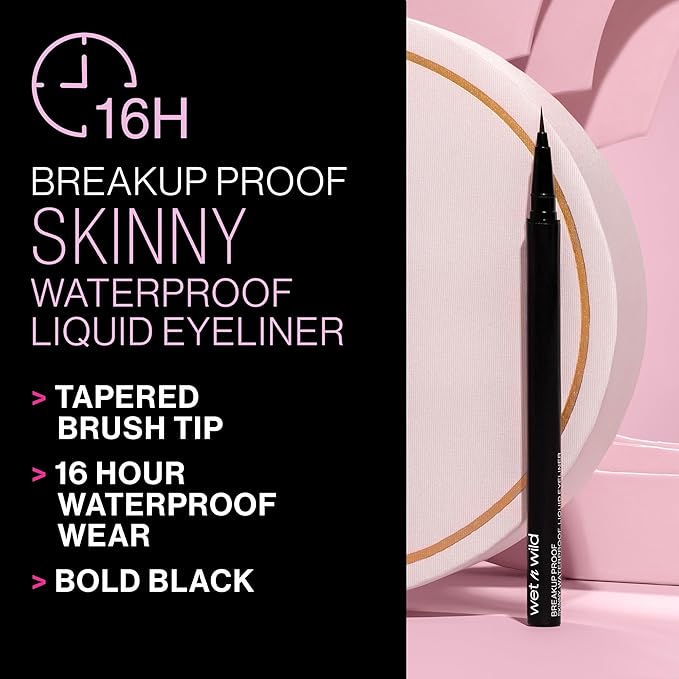 wet n wild Breakup Proof Liquid Eyeliner - Ultra-Fine Brush, Waterproof, Long-Lasting - Cruelty-Free & Vegan - Ultra Black (Pack of 2)