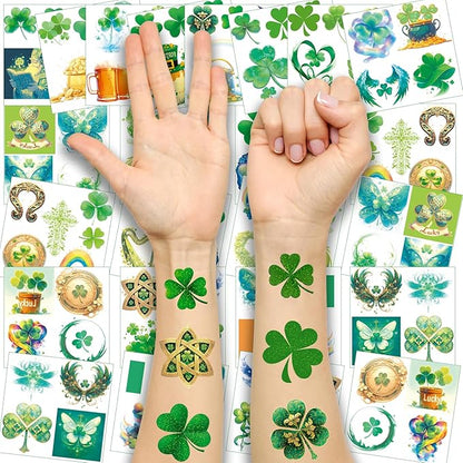 St. Patrick's Day Shamrock Decorations Temporary Tattoos & Face Stickers, Waterproof Saint Patrick's Day Clover Tattoos Art Make up Deco Irish Party Favors