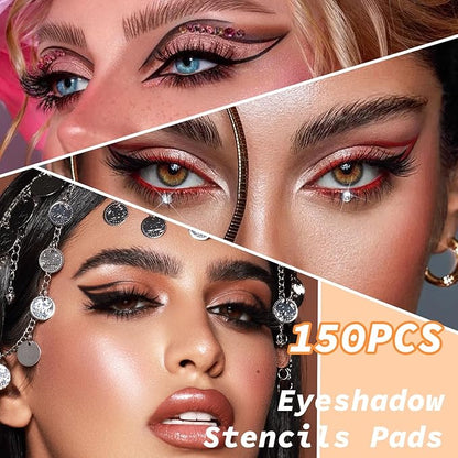 TORMEN 150pcs Eyeshadow Shields,Eyeshadow Stencils Pads, Lint Free Under Eye Patches Prevent Fallout and Residue for Makeup, Eyelash Extensions, Eyeliner, Lip and Tinting Makeup