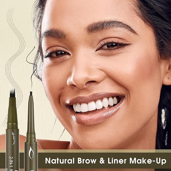 UCANBE Eyebrow Pen, Dual-Ended Eyebrow Pencil with 4-Fork-Tip & Gel Eyeliner for Women, Eye Brow Pen with Gel Eyeliner Pencil, Microblading Eyebrow Pencils with Hair Like Strokes, Light Brown