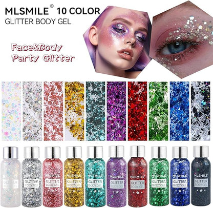 Body Glitter Gel Nail Hair Body Face Flash Eye Shadow Glitter Cream Chunky Glitter Mermaid Scale Sequins Festival Painting Decoration Makeup (06# Purple)
