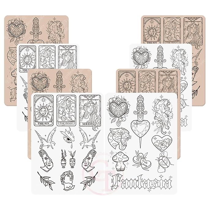 TgoBeauty Men Women Double Sides Designs Tiny Tattoo Practice Skin 1.5mm Thickness Fine Line Practice Skin with Light Gray Lines (3pcs White Tattoo Skins)