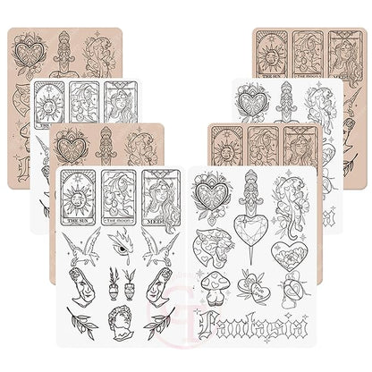 TgoBeauty Men Women Double Sides Designs Tiny Tattoo Practice Skin 1.5mm Thickness Fine Line Practice Skin with Light Gray Lines (3pcs White Tattoo Skins)