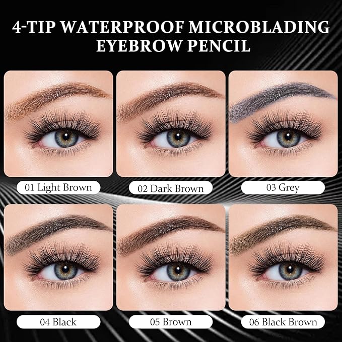 3D Eyebrow Pencil, 4 Tip Microblading, 24 Hours Smudge Proof Brow Pen, Brow Pen Makeup Natural Fine Stroke, Waterproof Eyebrow Pencil for Women (Light Brown) -1 Pack
