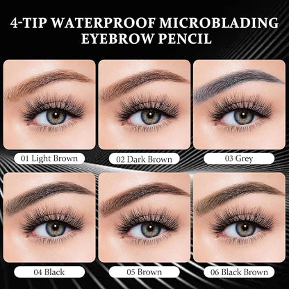 3D Eyebrow Pencil, 4 Tip Microblading, 24 Hours Smudge Proof Brow Pen, Brow Pen Makeup Natural Fine Stroke, Waterproof Eyebrow Pencil for Women (Light Brown) -1 Pack