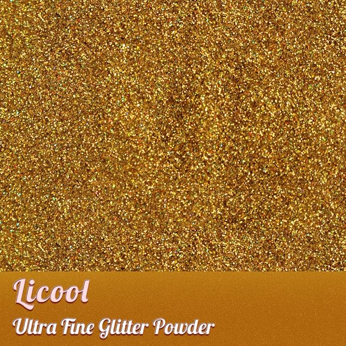 Holographic Extra Fine Glitter Powder, 100g Craft Glitter for Epoxy Resin, Iridescent Sequins, Loose Glitter for Face Body Hair Eye, Cosmetic Glitter for Festival Decoration (Laser Gold)