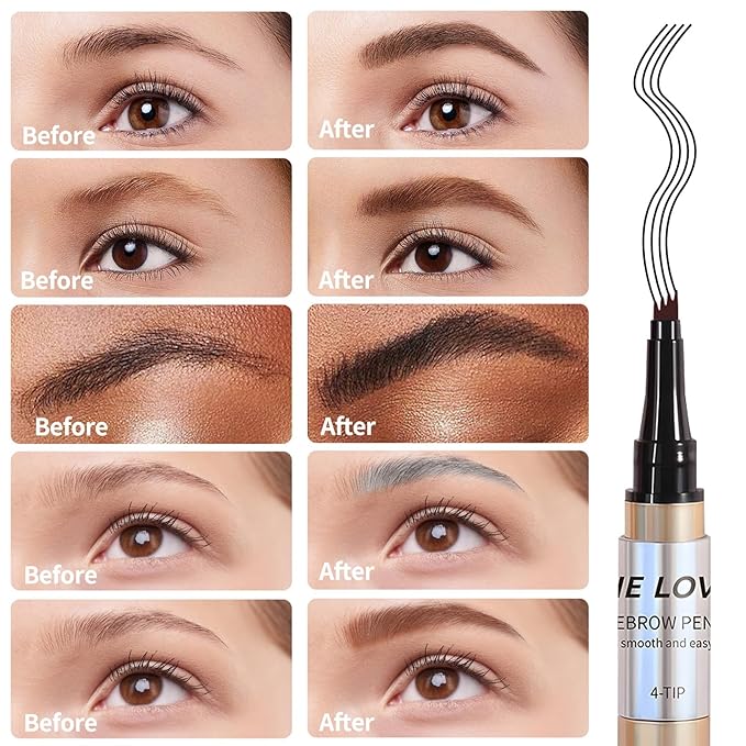 Magic Eyebrow Pencil, 2024 New 3D Microblading Waterproof Eyebrow Pencil, Natural Makeup Fine Stroke Magic Eyebrow Pencil with 4 Micro-Fork Tip for Women(Black)