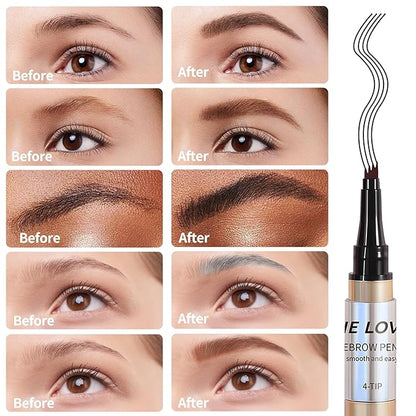 Magic Eyebrow Pencil, 2024 New 3D Microblading Waterproof Eyebrow Pencil, Natural Makeup Fine Stroke Magic Eyebrow Pencil with 4 Micro-Fork Tip for Women(Black)