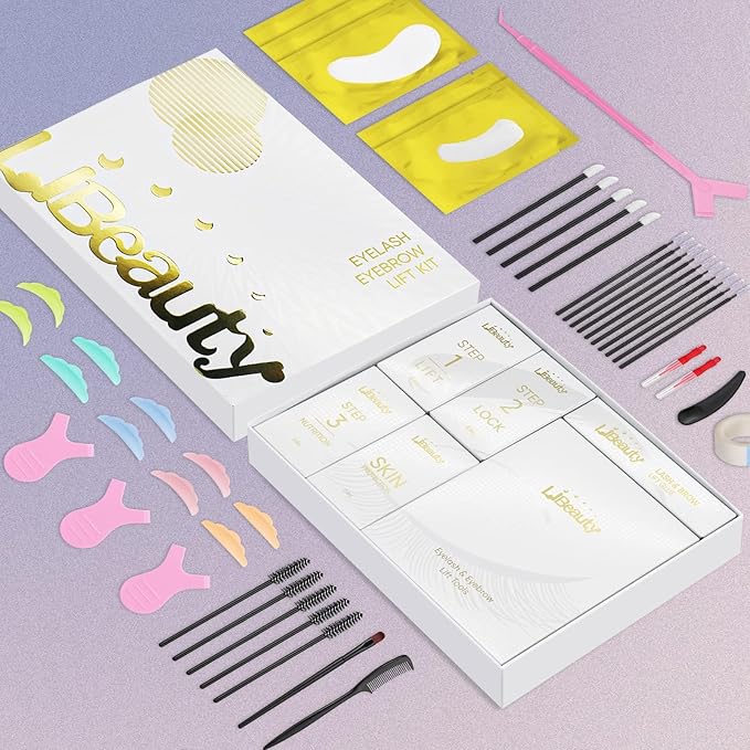 Libeauty Lash Lift Kit Individual Packets and Brow Lamination Kit - Professional Eyelash Perm for DIY at Home, Curls Up to 4 Weeks with Silicone Pads (C Shape)