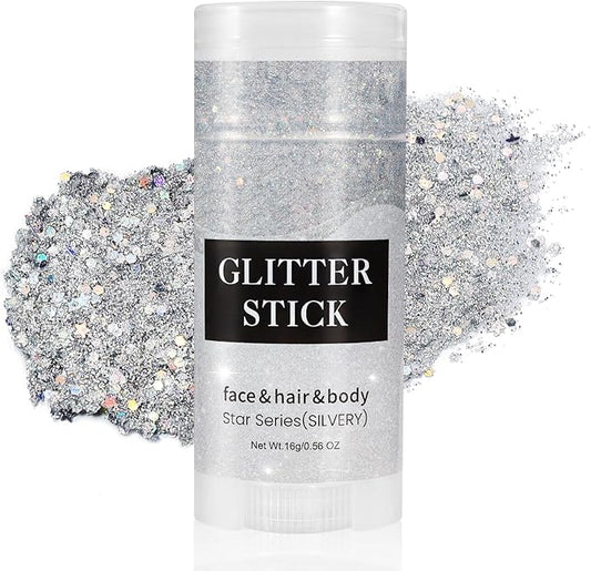Mysense Silver Body Glitter Stick,Face Hair Glitter Gel for Kids Women,Festival Rave Pride Accessories,Holographic Mermaid Sequin Sparkling Chunky Glitter Makeup,0.56oz