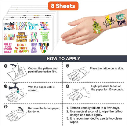 96 PCS Motivational Inspirational Quote Pre-Cut Temporary Tattoos for Kids Birthday Party Decorations Supplies Decor Favors Super Cute Positive Affirmation Tattoo Stickers Gifts For Boys Girls Rewards