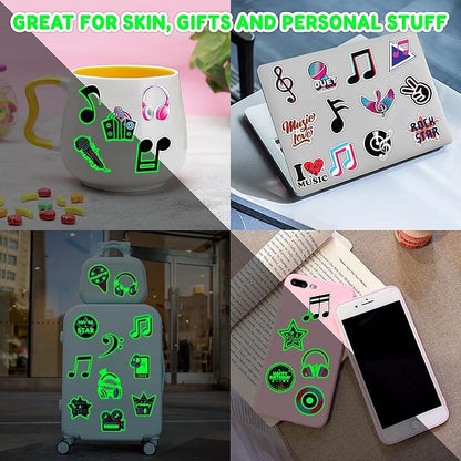 (96PCS) Music Note Notes Musical Motivational Pre-Cut Temporary Tattoos for Kids Birthday Themed Party Supplies Decorations Favors Super Cute Instrument Stickers Tattoo (Luminous)
