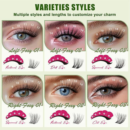 FOXY BEAUTY Lash Clusters Kit - Lash Clusters Eyelash Clusters Kit Lash Extension Kit Eyelash Clusters 0.05D Fluffy Eyelash Clusters Biodegradable Lightweight Eyelashes Kit Lash Kit with Bond and Seal