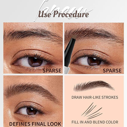 Tattoo Eyebrows Waterproof,2024 New 3D Waterproof Eyebrow Pencil,Eyebrow Pencil with Micro-Fork Tip for Women,Microblading Eyebrow Pen 4 Fork Tip Tattoo Pencil, (Dark brown)