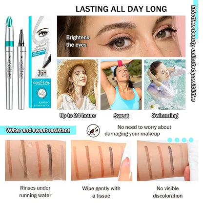 Microblade Eyebrow Pen,4 Tip Eyebrow Pencil,Waterproof Microblading Eyebrow Tattoo Pen,Long Lasting Smudge Proof Eye Brow Pen Pencils for Women(Dark Brown)