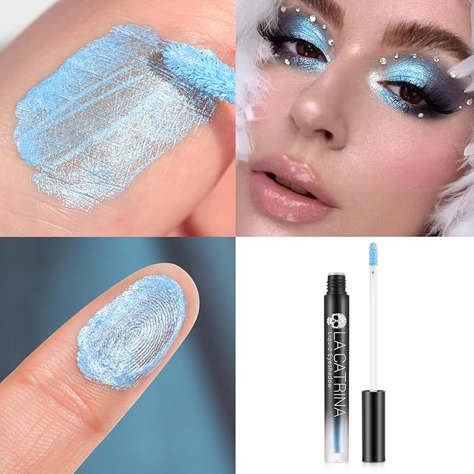 Liquid Shimmery Eyeshadow Light Blue Shinny Eyeshadow, Intense Color Payoff Korean Sparkling Eyeshadow, Long Lasting Quick-Drying Crease-resistant Eye Shadow with Metallic Finish, #11 Ice Blue