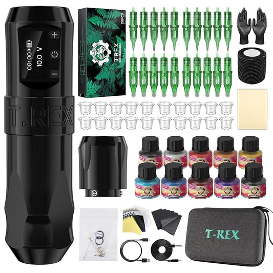 U-REX Tattoo Gun Kit Wireless Tattoo Machine Kit, Professional Tattoo Kit with One Year Warranty, Complete Tattoo Pen with Powerful Japan Coreless Motor, Tattoo ink&Cartridge Needles