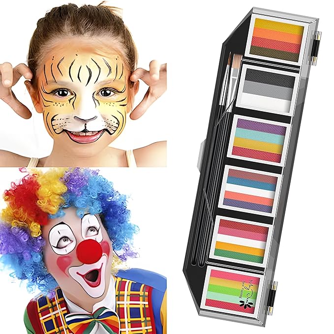 Maydear Face Painting Kit for Kids Adults, 6×10gm Professional Makeup Split Cake Palette, Safe and Non-Toxic Water Based Rainbow Face Body Paint Set for Parties, Halloween, Christmas