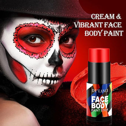 Red Face Body Paint Stick for Clown Zombie Halloween Makeup, DE’LANCI Cream Blendable Face Painting Sticks, SFX Special Effects Joker Santa Claus Costume Party Pigmented Body Painting