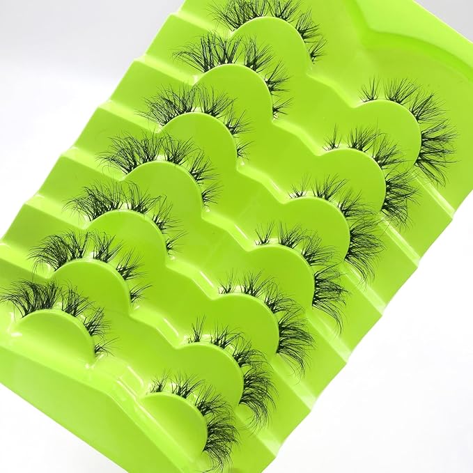 HBZGTLAD NEW 7pairs Cat eye Eyelashes 3D Natural False Lashes 5d Fluffy Soft Cross Manga Lashes Wispy Natural Eyelash Extension Makeup (5D-D06)