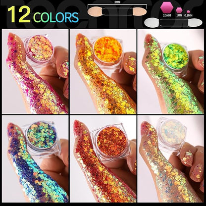 Teenitor Body Glitter Gel Face Glitter Makeup Festival Glitter, 12 Colors Face and Body Glitter Gel, Hair Glitter