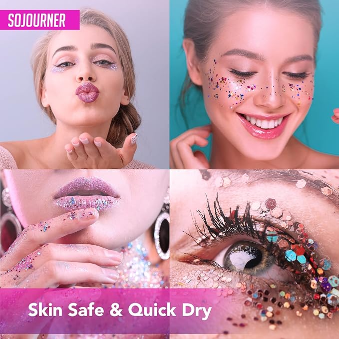 Glitter Body Glue & Face Glue - Face Glitter Makeup Primer for Eye, Face, Skin, Body Adhesive & More | Use with Glitter, Body Jewels, Rhinestones, Makeup and Rave Festival Accessories