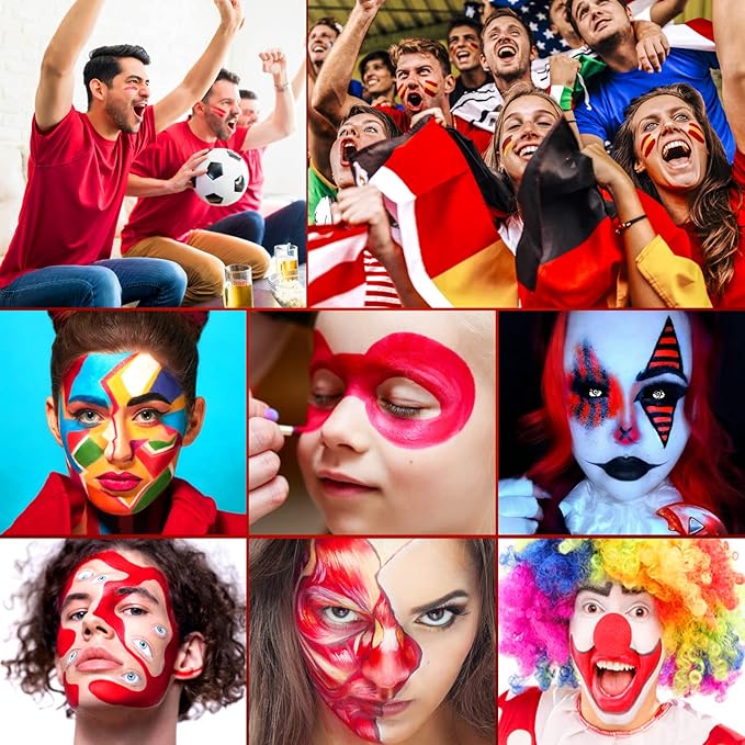Red Face Body Paint Stick for Clown Zombie Halloween Makeup, DE’LANCI Cream Blendable Face Painting Sticks, SFX Special Effects Joker Santa Claus Costume Party Pigmented Body Painting