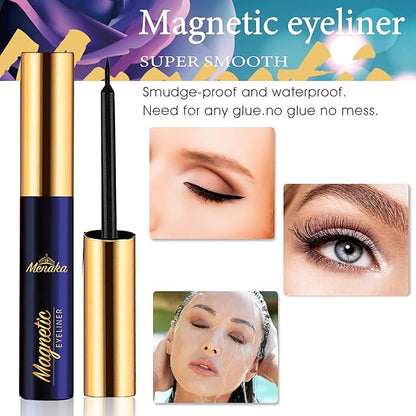 Menaka Magnetic Eyelashes and Eyeliner Kit, Reusable Magnetic Lashes with Eyeliner and Tweezers, 3D Natural Look False Eyelashes, No Glue Needed,Cruelty Free,(7pairs)