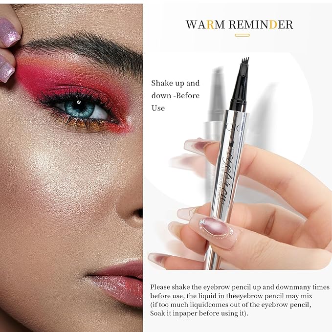Magic Eyebrow Pencil 4 Tipped Precise Brow Pen Upgraded 3D Waterproof Microblading Contouring Pen Natural Fine Stroke Microblading Eyebrow Pencil (Dark Brown)