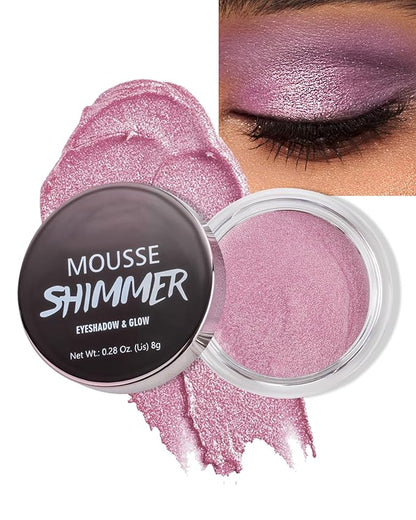 Shimmer Cream Eyeshadow, Ultra-Blendable Glitter Eye Shadow with Moisturizing Formula, Waterproof Long Lasting & Highly Pigmented, Single Creme Eyeshadow Metallic Highlighter Makeup for Women-03#Pink