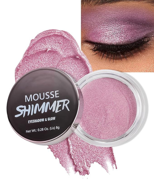 Shimmer Cream Eyeshadow, Ultra-Blendable Glitter Eye Shadow with Moisturizing Formula, Waterproof Long Lasting & Highly Pigmented, Single Creme Eyeshadow Metallic Highlighter Makeup for Women-03#Pink