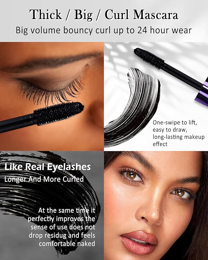 White Waterproof Mascara & Eyeliner, Fiber Lash Extension Colored Tube Mascara Volume and Length, Long Wear Smudge-Proof Voluminzing Colorful Máscara and Liquid Eyeliner Pen Christmas Kit for Women