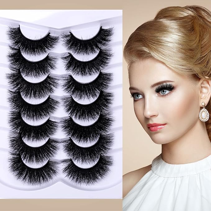 Fluffy Full False Eyelashes Wispy 3D Faux Mink Lashes Thick Fake Lashes Strip - 7 Pairs, Z13