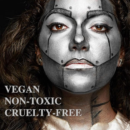 MEICOLY Metallic Silver Face Body Paint,2.1Oz Smudge-proof Silver Face Paint for Halloween Tin Man SFX Cosplay Makeup,Water Based Washable Full Body Paint for Adults and Kids