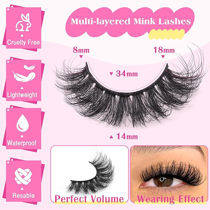Wispy False Eyelashes Mink Lashes Natural Look Cat Eye Lashes Pack 10 Pairs Fake Eyelashes Like Extensions 5D Volume Strip Lashes 18mm Mink Eyelashes by TNFVLONEINS