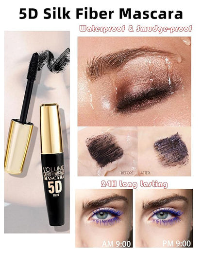 White Waterproof Mascara Primer for Eyelashes, 5D Silk Fiber Lash Extension Colored Tube Mascara with Eyelash Brush, Long Lasting Smudge-proof Volumizing Lengthening, Eye Makeup Party Gift for Women