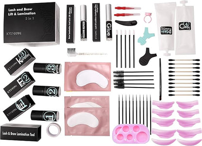 Lash Lift Brow Lamination Kit 7 Minutes Perm Lash Rapid Eyelash Perming Kit with Silicone Shield & Tool Durable Lash Lifts Curling Lash 6 Week Full Eyebrow Lamination Set DIY at Home Easily
